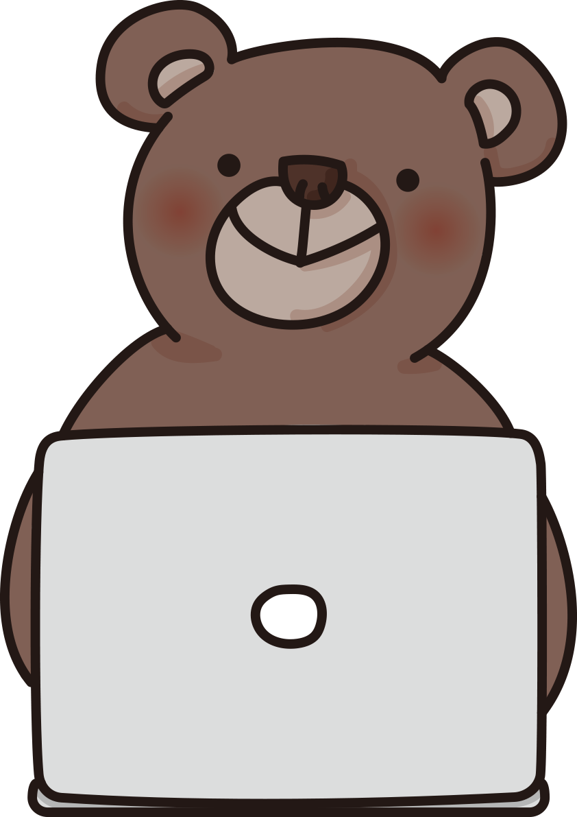 パソコンで文字を打っている熊のイラスト